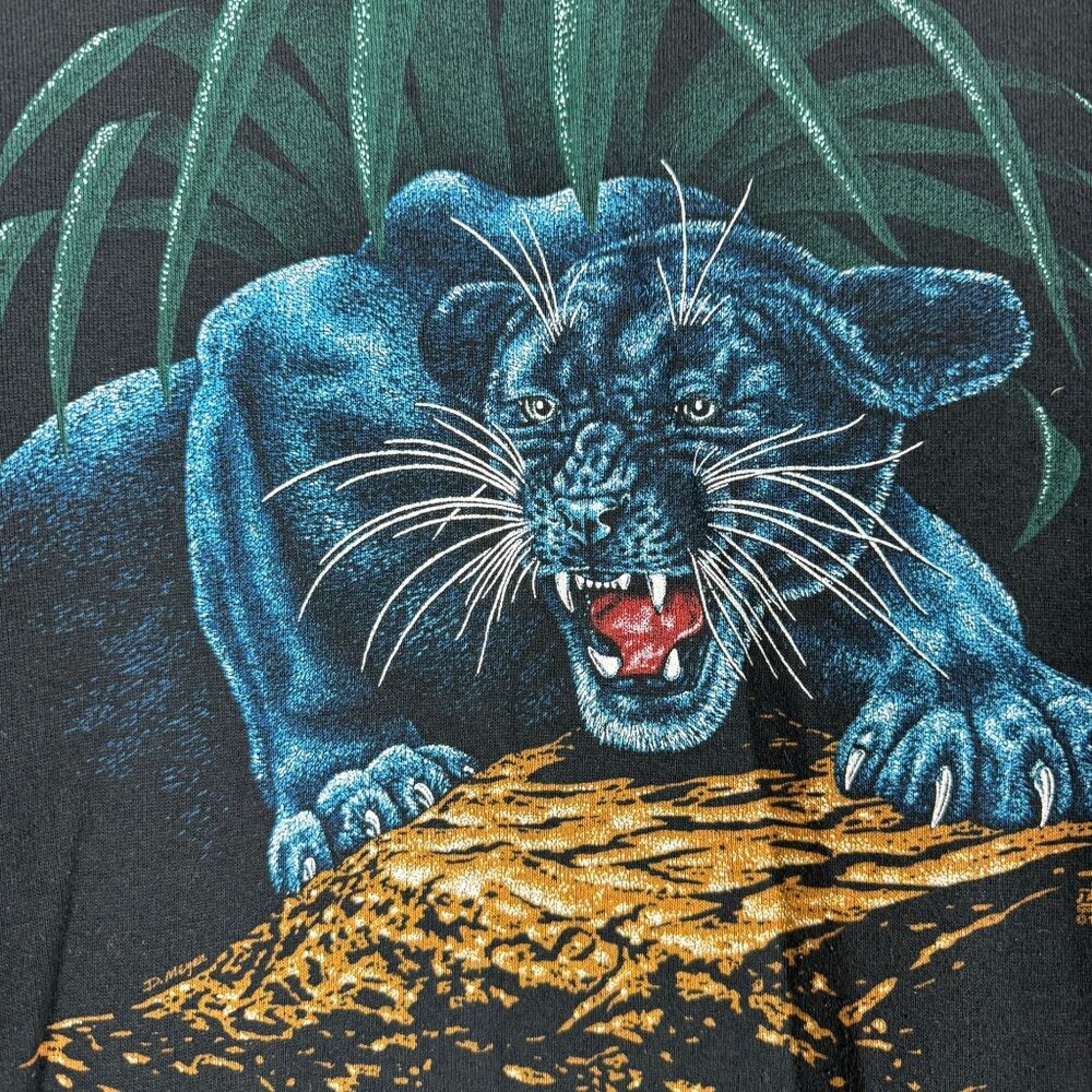 Vtg 90s LSJ Sportswear Black Panther Graphic Sweatshirt Large Wildlife USA - Picture 2 of 6